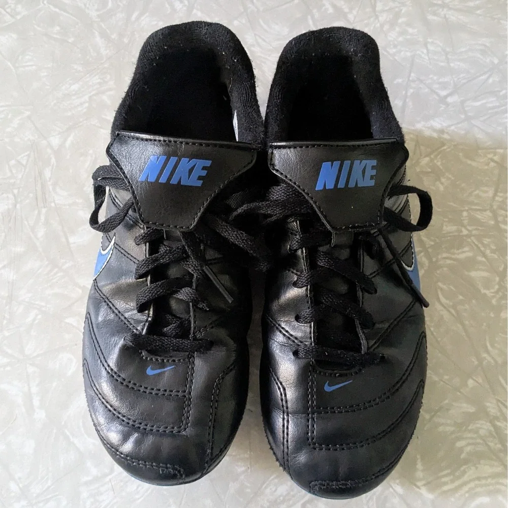 Nike Tiempo Soccer Cleats Black Blue Silver Kids Youth Size 2Y